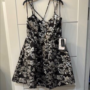 B Darlin Black Dress with Metallic Floral Design